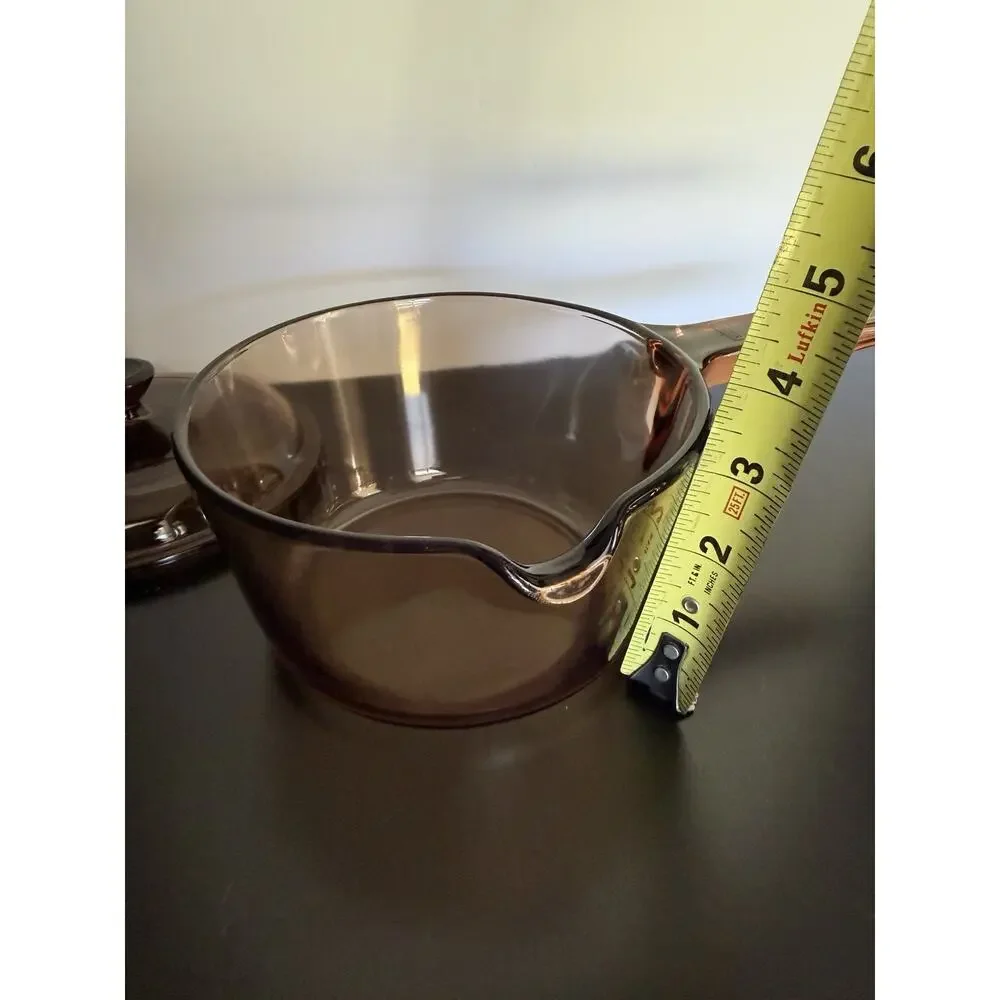 Vintage Vision Corning Ware Corning USA Sauce Pan Spout Pyrex Lid Amber 1L